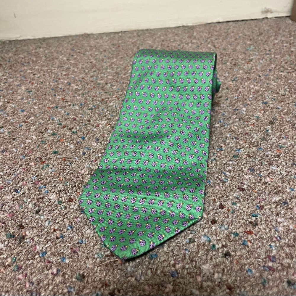 Brooks Brothers Men’s Neck Tie Green 100% Silk Made In USA Lady Bugs AOP Spring